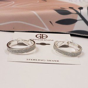 Giani Bernini, Sterling Silver hoop metal tower SS Glitter hoop earrings, NWT